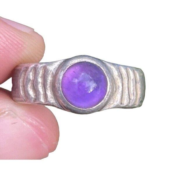 Vintage Sterling Silver Ring 925 Size 6.5 Amethyst Cabochon Band Hallmarked RCK - Picture 1 of 10